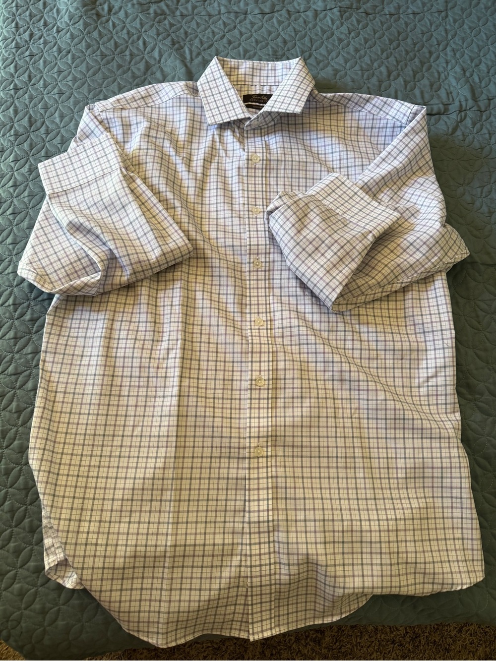 new without tags Men's Classic Button-Down Check Shirt - Light Blue & White